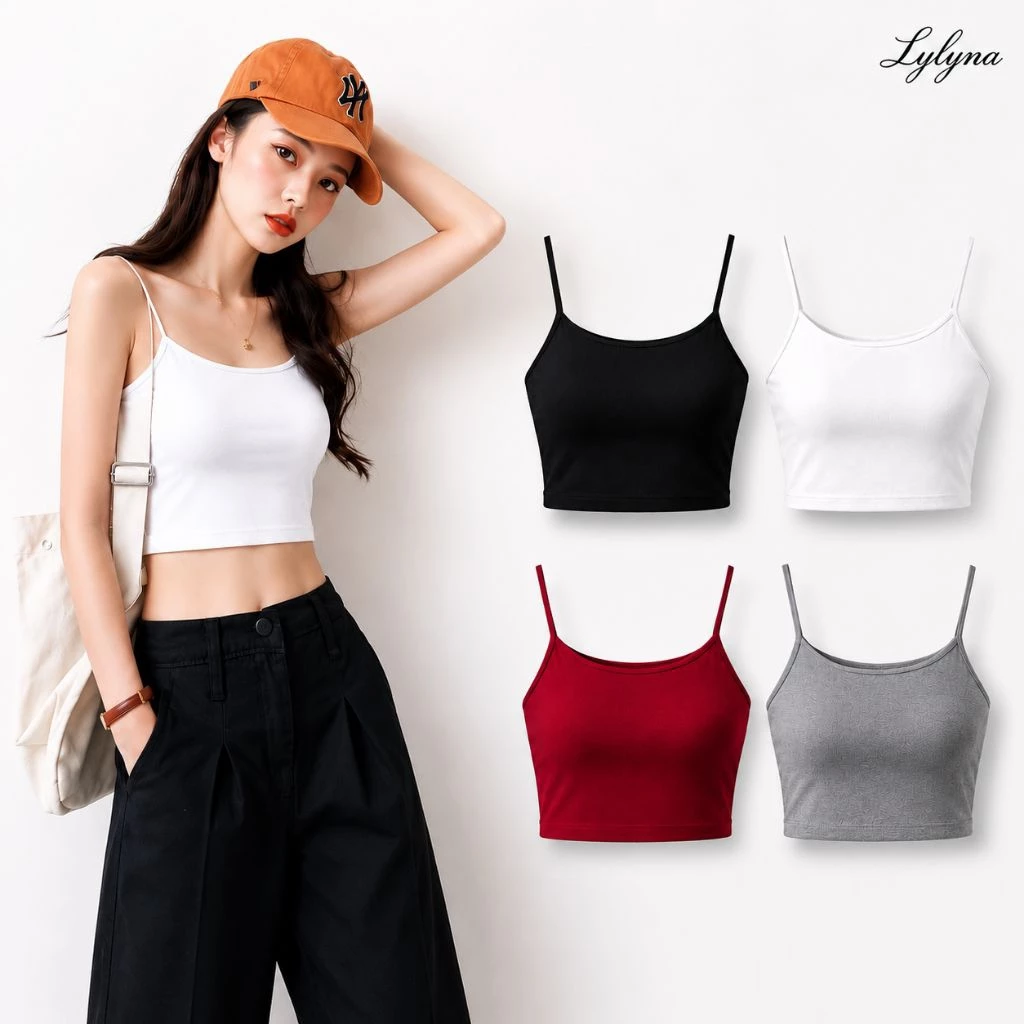 (Xả hàng)Áo Croptop hai dây xinh xắn, áo hai dây sợi bún LYLYNA A63