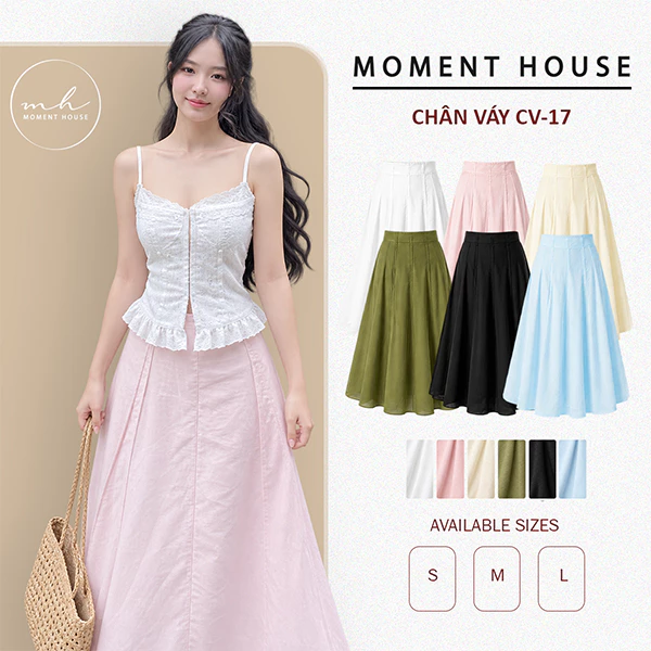 CHÂN VÁY TƠ LINEN CHIẾT LY (CV-17) - Chất liệu voan linen đai vừa, có chiết ly tôn dáng