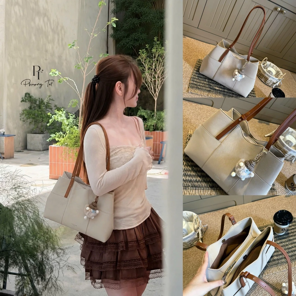 Túi nữ Túi đeo vai kiểu dáng tote size 33 tặng charm chất da lộn có 3 ngăn đựng được nhiều đồ 26767#