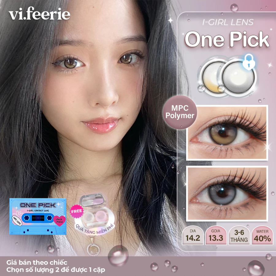 (I-GIRL) Kính áp tròng (lens) filter khoá trục trong trẻo 6 tháng ONE PICK GOLDEN HOUR / GRAY WHISPER - Vi Feerie Lens