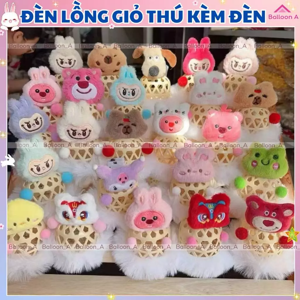 Đèn lồng rọ thú, rọ gấu bông hình thú dễ thương, trung thu 2026 cho bé kèm đèn led