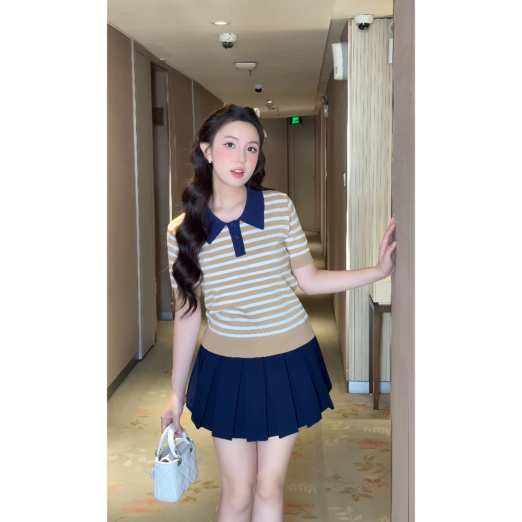 Áo Polo Dệt Kim Kẻ Sọc Cổ Bẻ Phối Màu Tôn Dáng Phù Hợp Nhiều Phong Cách Thời Trang Hiện Đại PL008 23Thang9