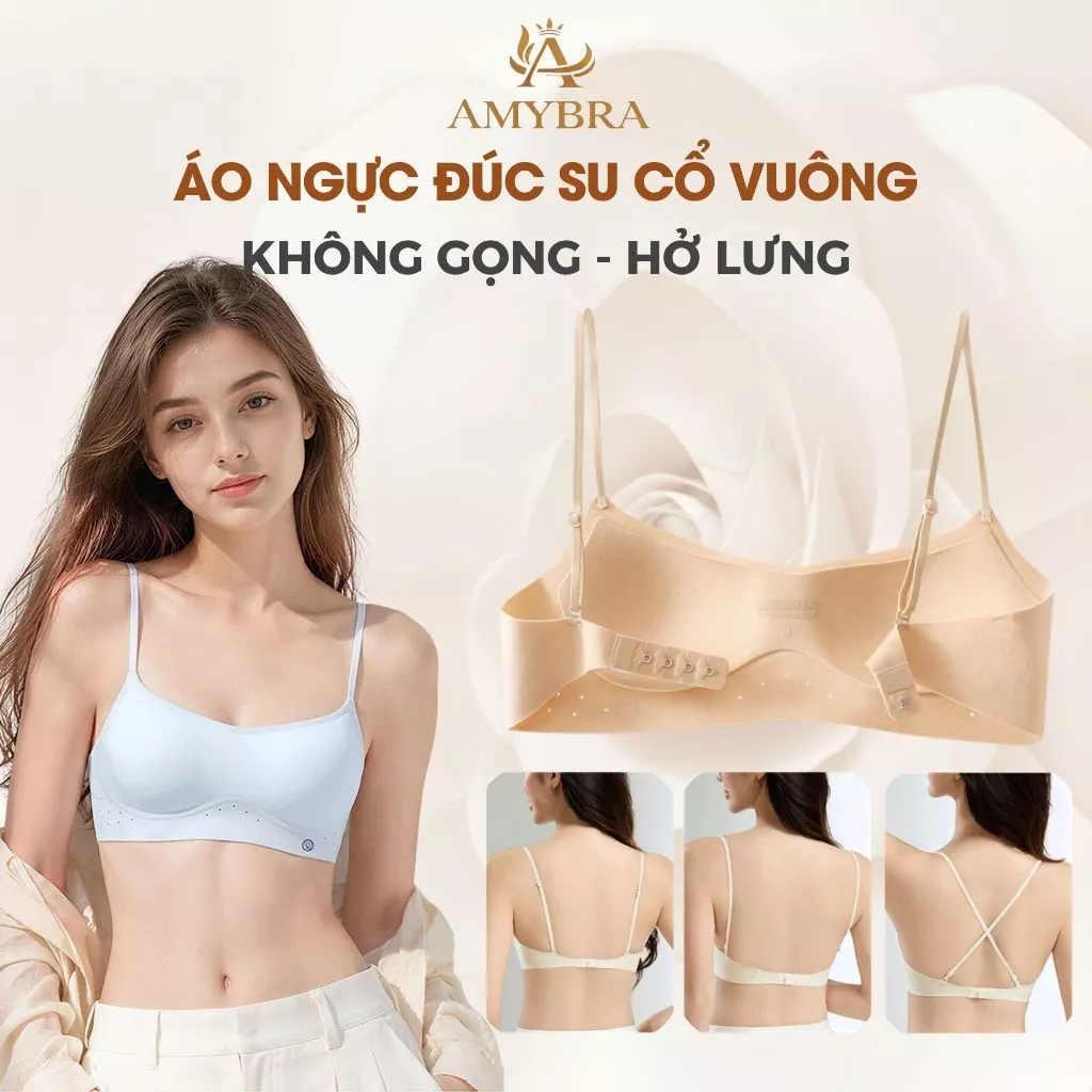 Áo Ngực Đúc Su Cổ Vuông Đai Lưng Mảnh, Áo Lót Nữ Mút Mỏng Khoét Sâu Hở Lưng AMYBRA A1248