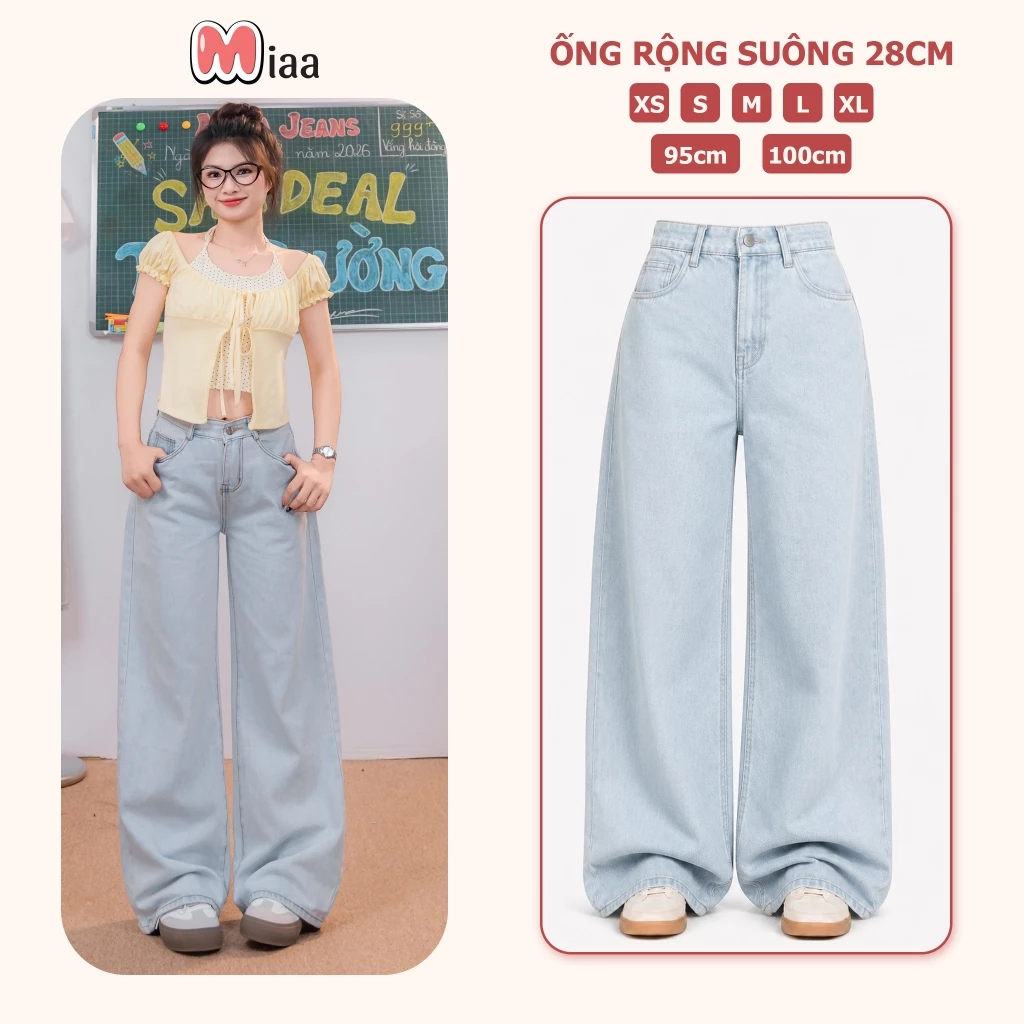 [DEAL HÀNG MỚI] Quần Jean Nữ Ống Rộng Suông 28cm MIAA - Màu Xanh Trắng - Dài 95cm và 100cm size từ XS-XL- Mã ONG28
