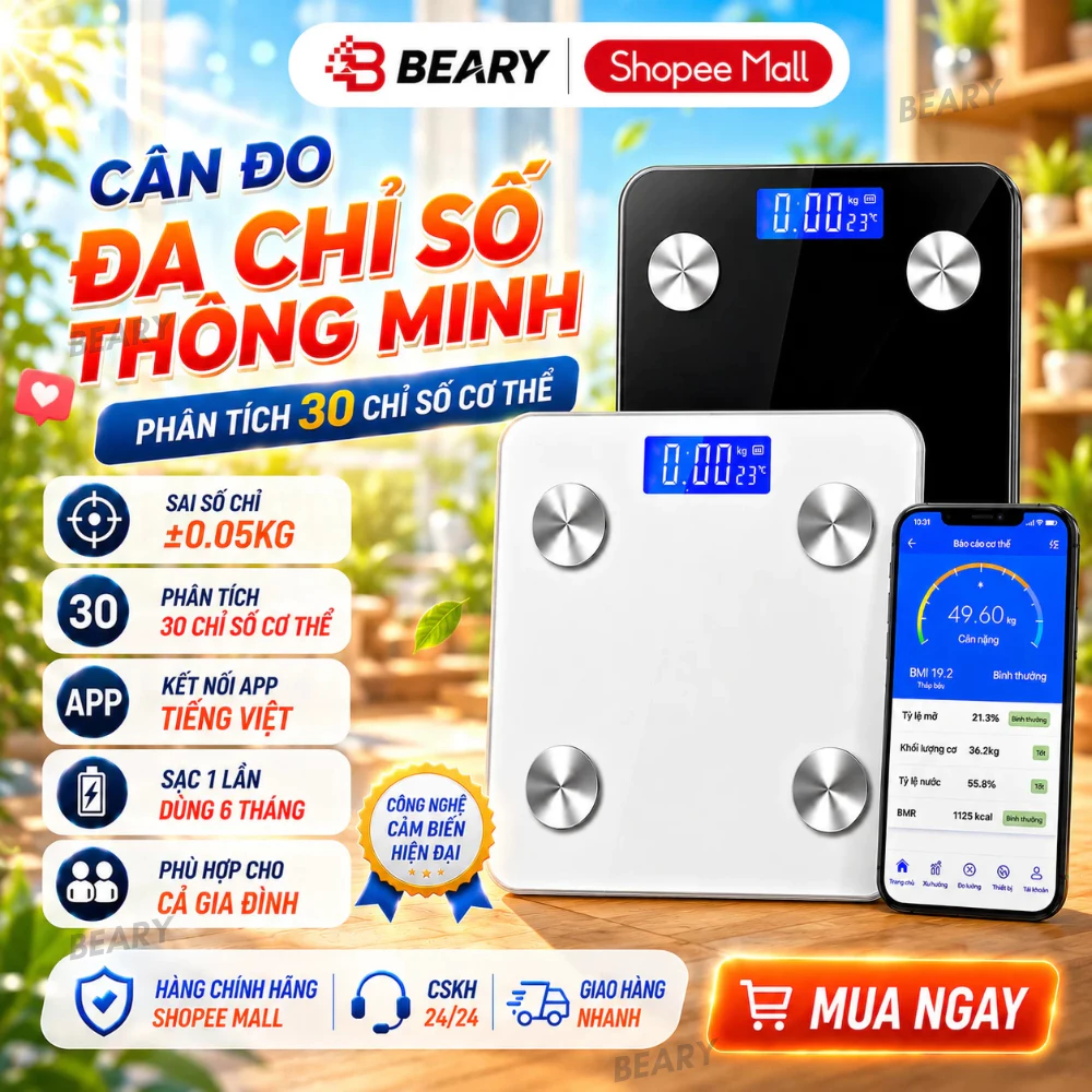 Cân Sức Khỏe Điện Tử Thông Minh METIS Sạc USB Kết Nối Bluetooth App Phân Tích Chỉ Số Cơ Thể Mặt Kính Cường Lực Màn Led