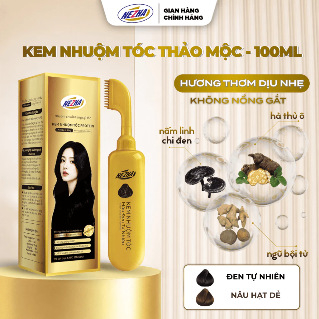 [HƯƠNG THẢO MỘC] Kem nhuộm tóc phủ bạc màu Đen, Nâu Hạt Dẻ chuẩn salon tại nhà 100ml có lược chải chính hãng Nezha