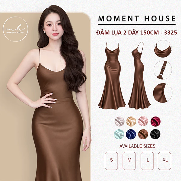 Đầm lụa 2 dây tô châu , dáng dài 150cm cả dây , 2 lớp ở v1, 1 lớp thân váy ( MÃ 3325 )