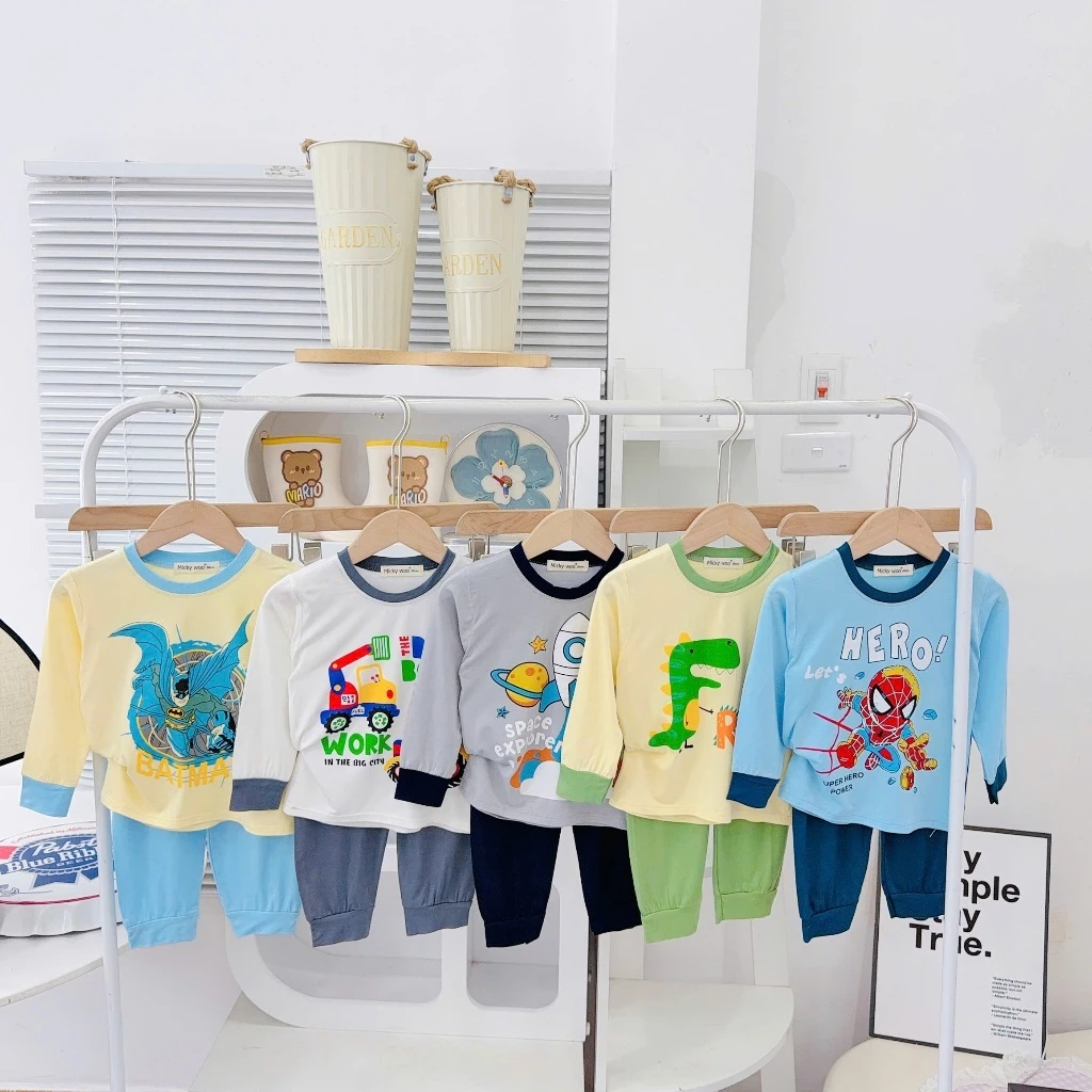 [9-25kg] Bộ Dài Tay Thun Lạnh Micky woo Cho bé trai bé gái Mềm Mịn Thoáng Mát cho bé mặc ngủ điều hòa