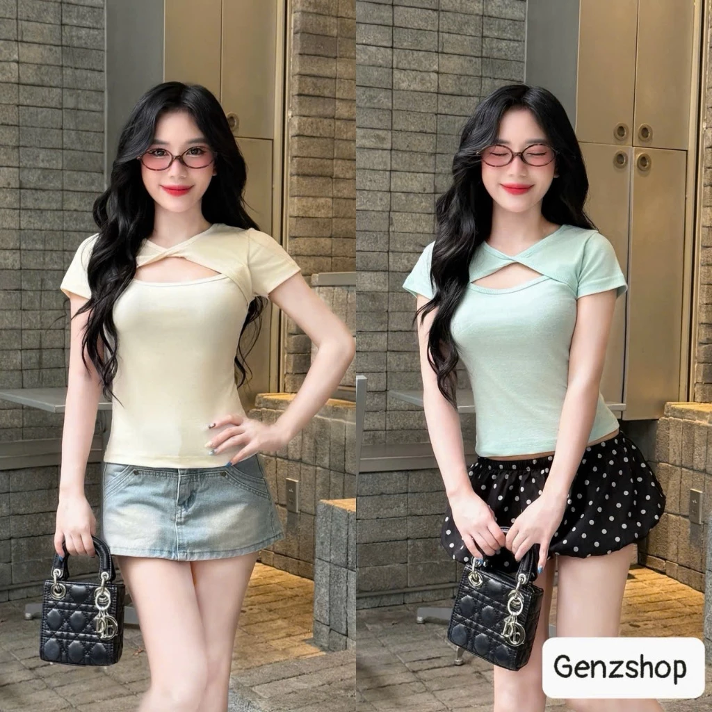 GENZSHOP Áo Thun Ôm Cut-out Tôn Dáng Xinh Đẹp Tay ngắn BST27