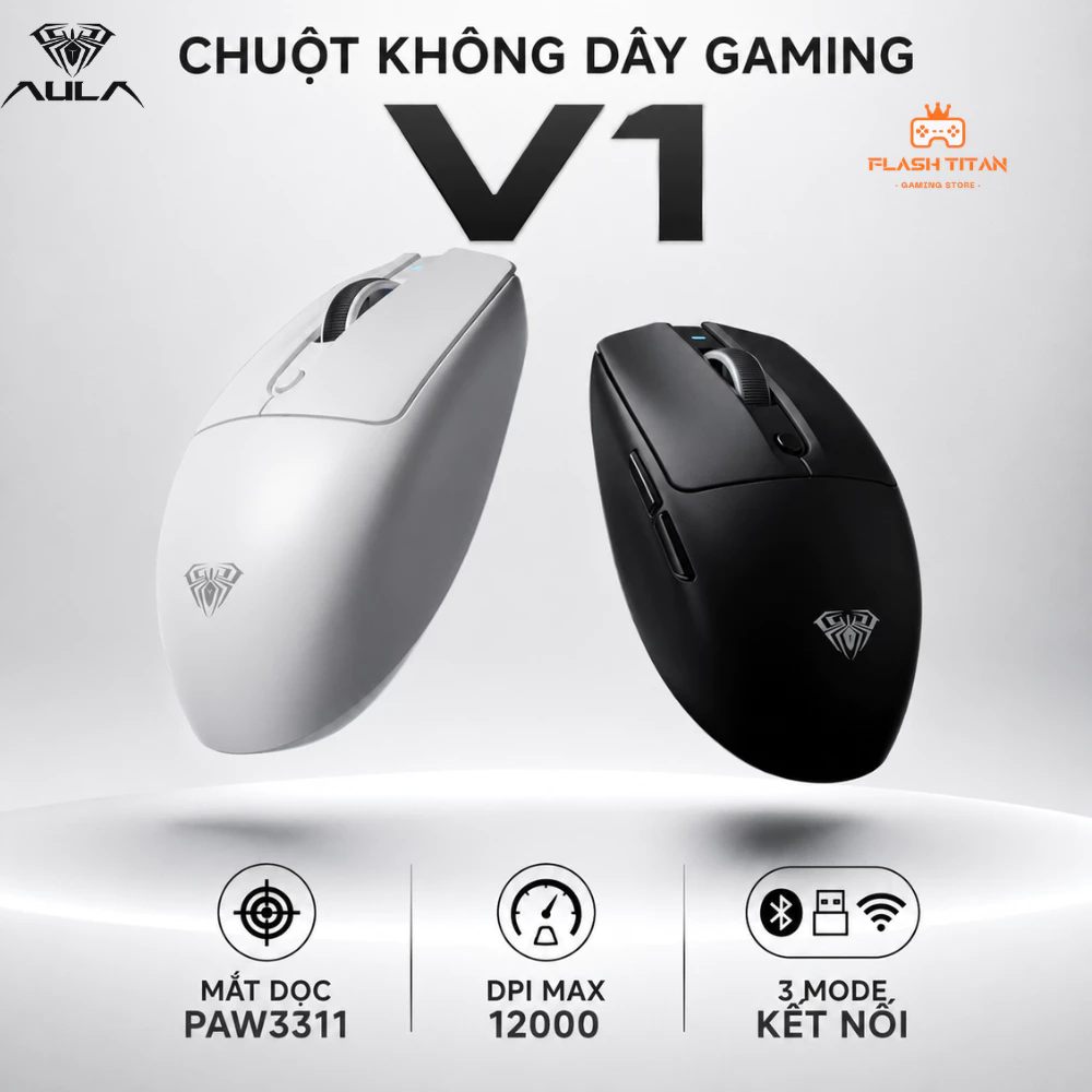 Chuột không dây AULA V1 | V1 SE - 3 mode kết nối - Trọng lượng 55g - Mắt đọc PAW3311 - Phù hợp chơi game, văn phòng