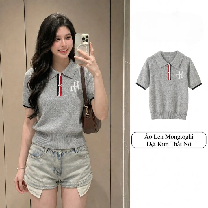 Áo Len Polo Ngắn Tay Chất Dệt Kim HT86 Mềm Thoáng Khí Phối Viền Tay Năng Động Đi Chơi Đi Làm