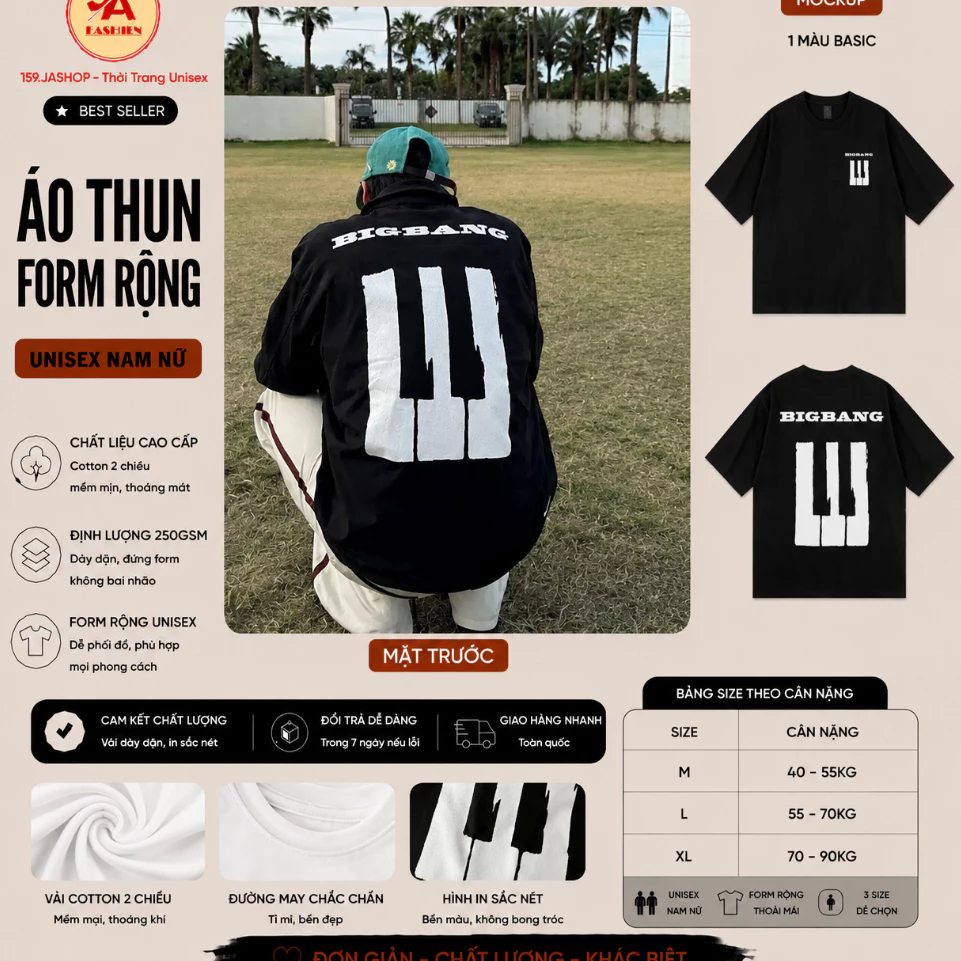 Áo thun  BIGBANG 2026 G-DRAGON cùng phong cách phím đàn piano cotton dà Coachella HOME SWEET HOME