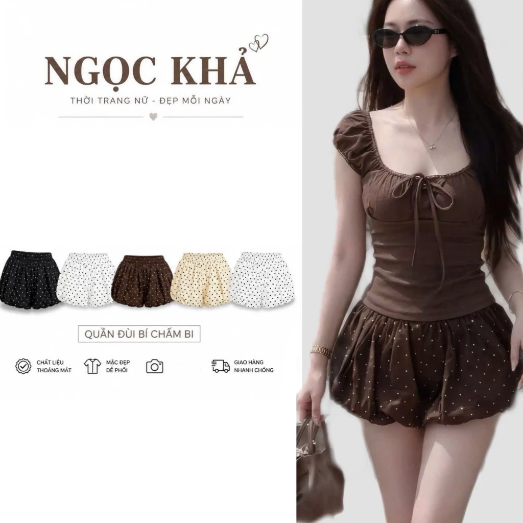Quần Bí Phồng Chấm Bi Nữ Cạp Chun Co Giãn, Quần Short Bí Dáng Phồng Dễ Thương, Mặc Tôn Dáng Q16