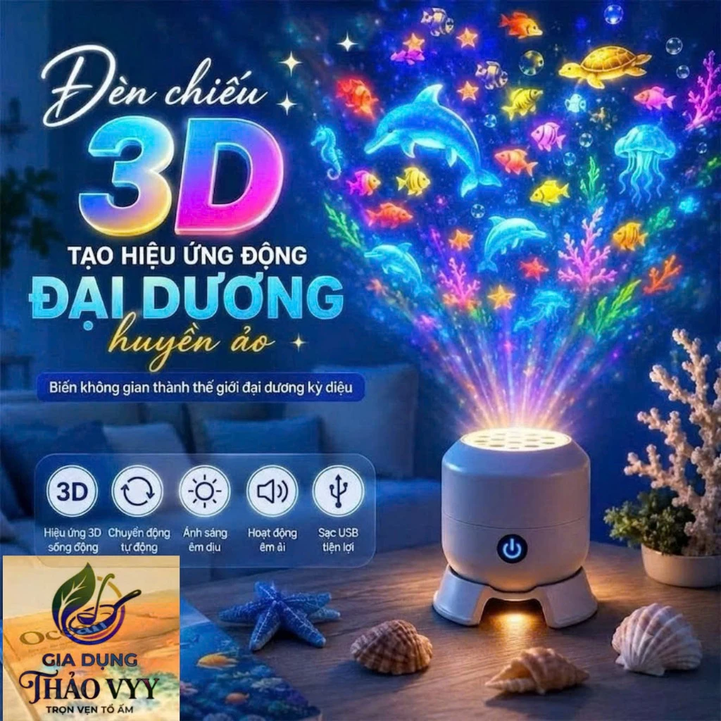 Đèn chiếu 3D tạo hiệu ứng động đại dương, giáng sinh, giao thông, , đèn ngủ tạo không khí ,Đèn Led xoay tự động 360 độ