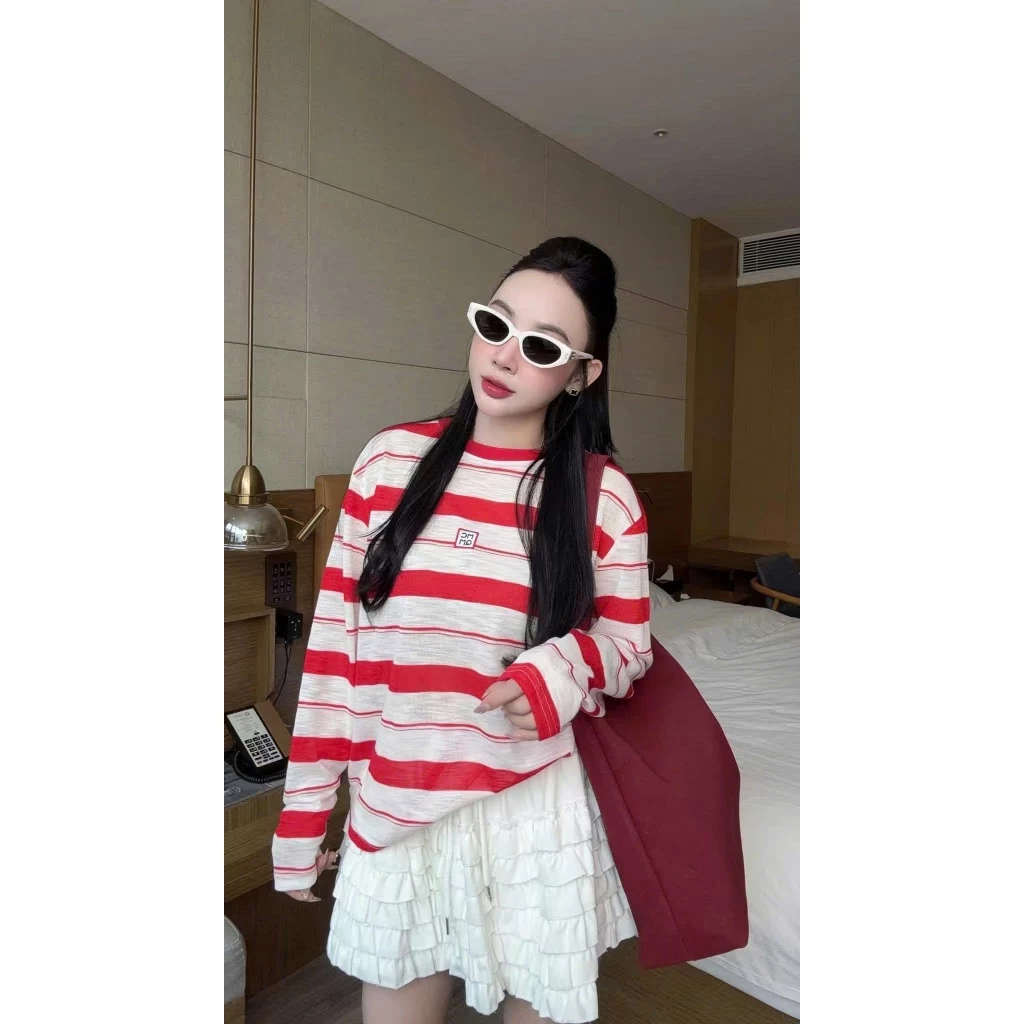 (TheOne) Áo Thun Giấy Tay Dài Kẻ Ngang - Dài 60cm - 097
