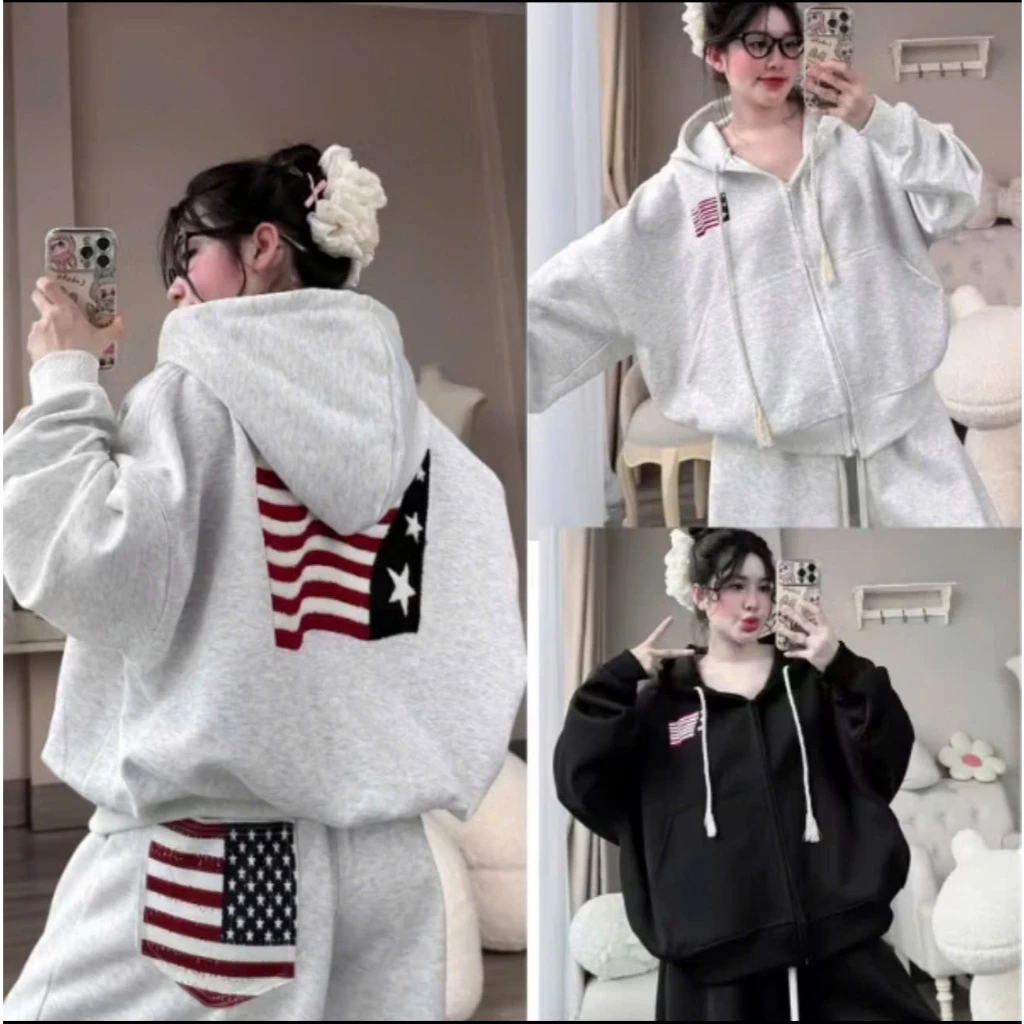 🔥Hot🔥 Áo khoác nam Hoodie In Hình Cờ Mỹ Chất Nỉ Bông Form Rộng Unisex Nam Nữ
