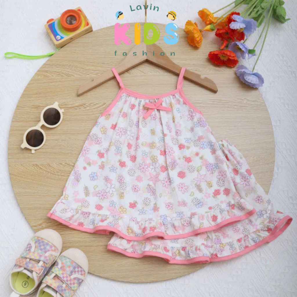 Đồ bộ tole lanh 2 dây phối viền Lavin Kids size 7-18kg