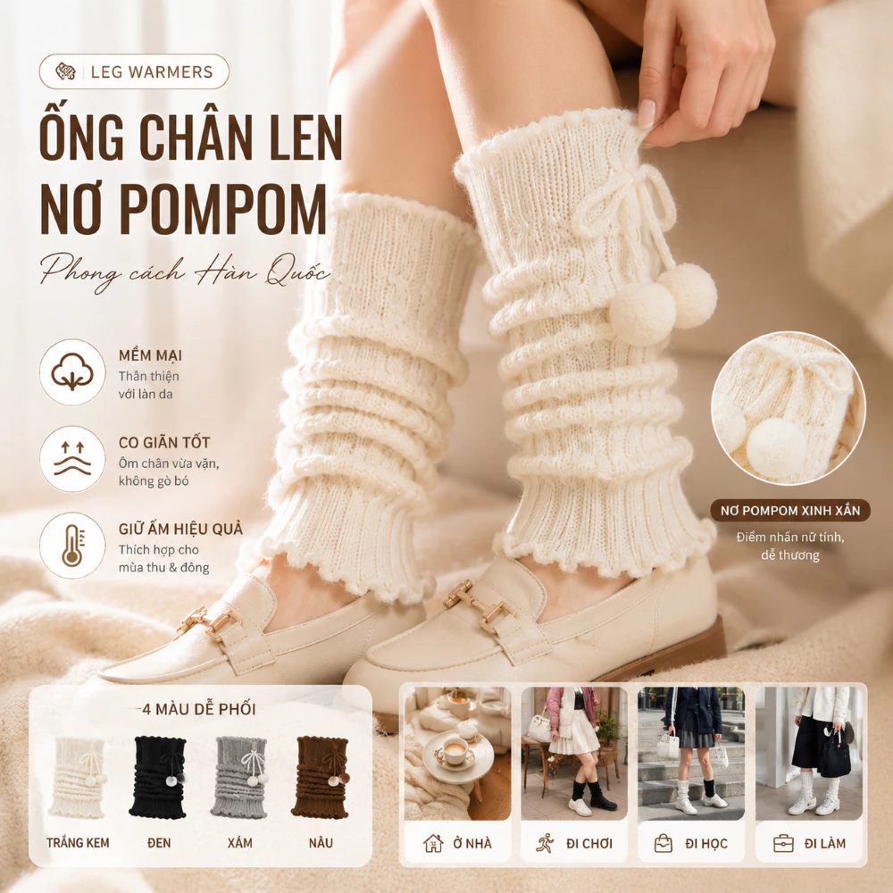Tất Ống Chân Nữ Len Dệt Kim Phong Cách Hàn Quốc, Tất Giữ Ấm Co Giãn Phối Outfit Thu Đông AK House TO11