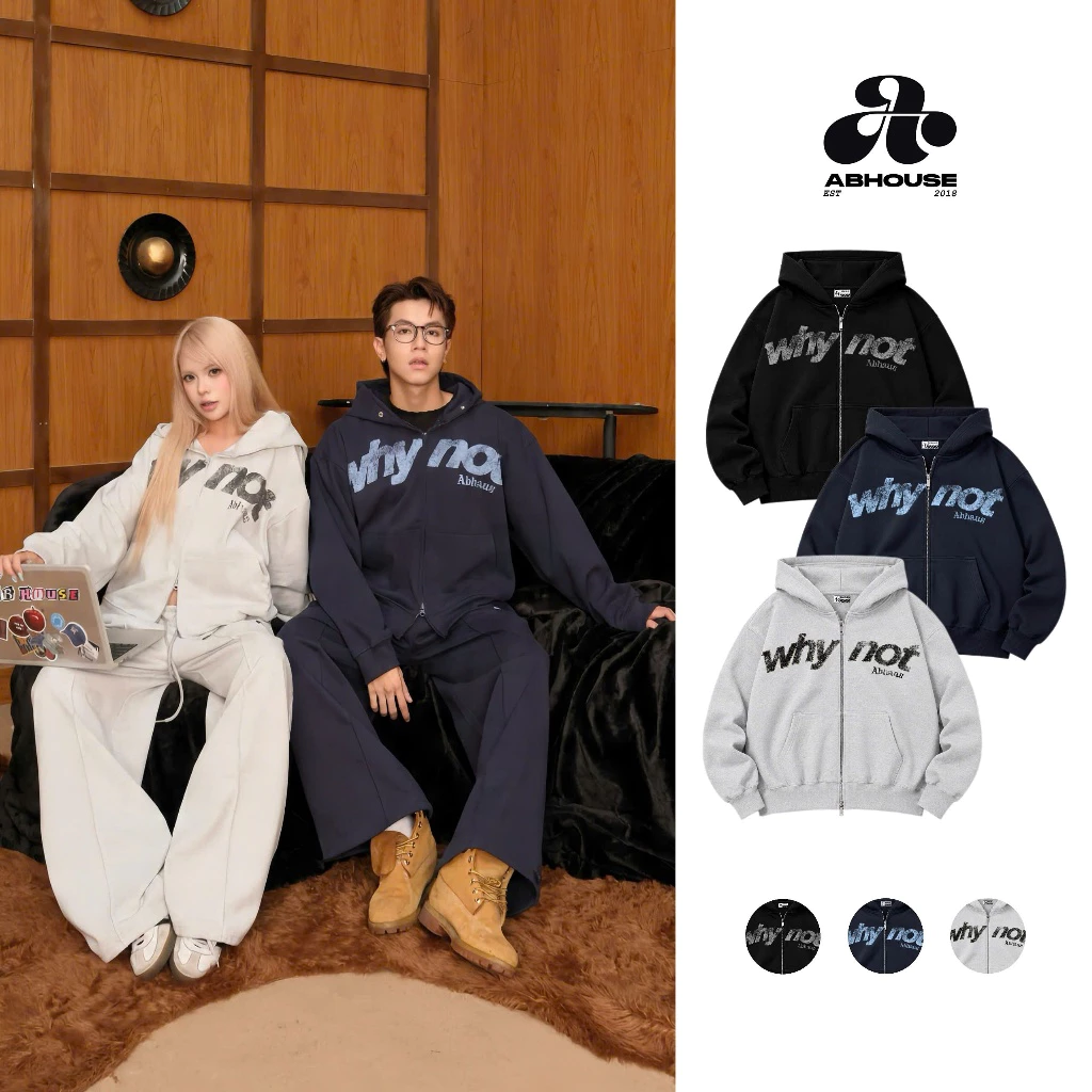AB HOUSE -  ( KHÔNG XÙ LÔNG ) Áo khoác nỉ chân cua form boxy WHYNOT thời trang nam, nữ