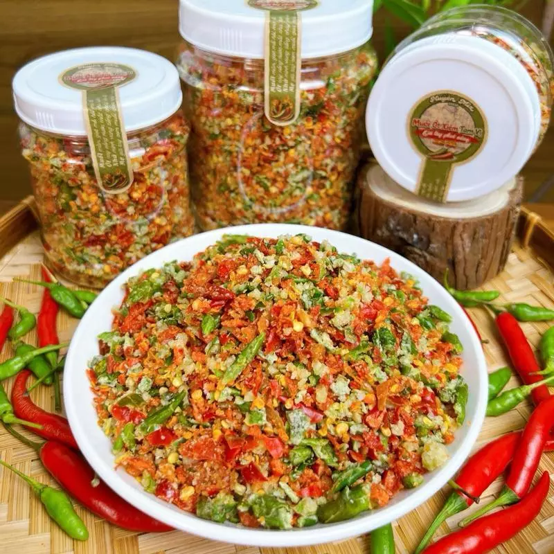 (M6) Muối Ớt Xiêm Xanh Tam Vị Giã Tay Phơi Nắng Siêu Cay Cấp Độ ( Chay ) - Hương Vị Nhà Làm