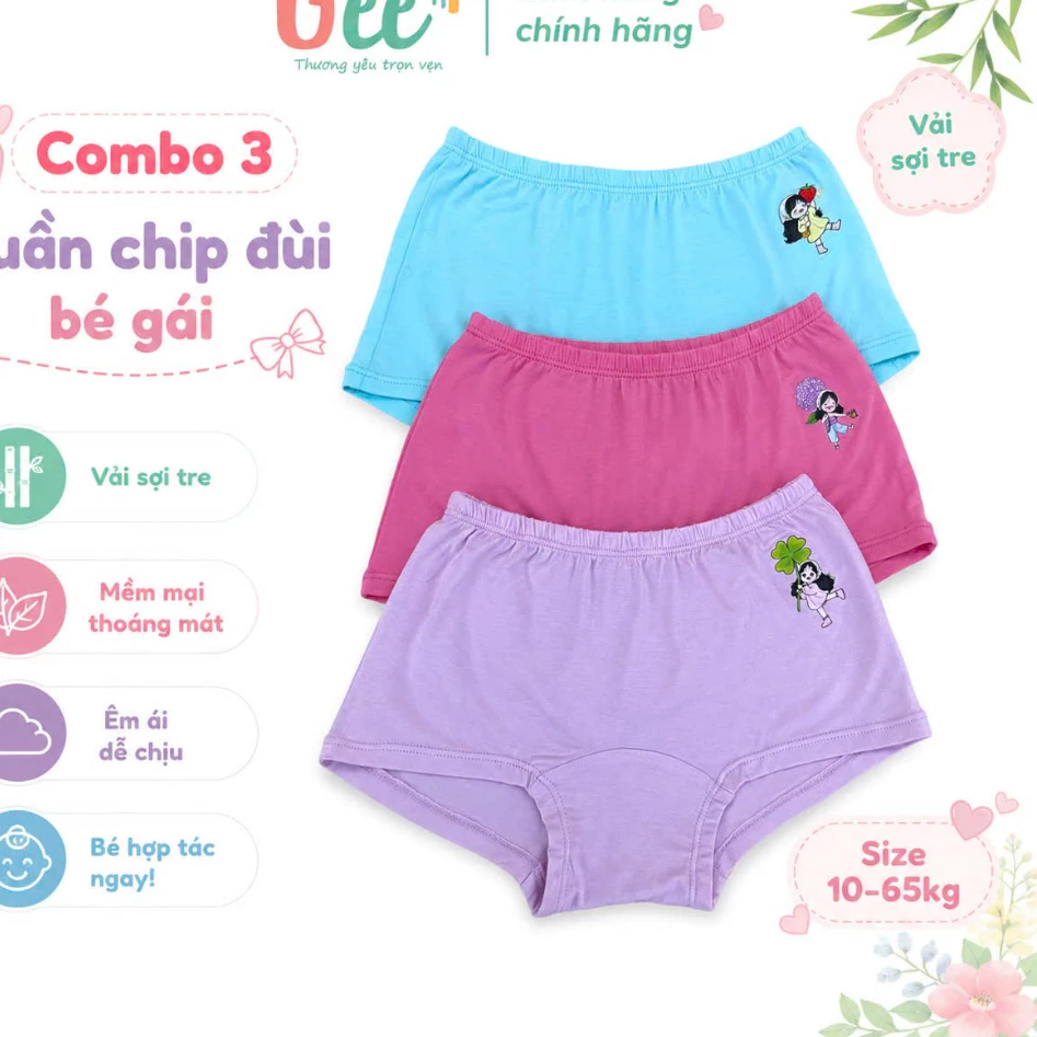 Set 3 chip đùi bé gái Gee, quần mặc váy cho bé 10-65kg, vải sợi tre mềm mát, co giãn, thấm hút tốt