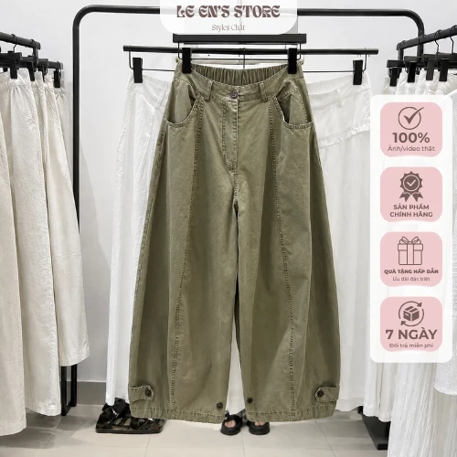 Quần suông thụng nữ kaki bò, quần ống rộng dáng dài cạp cao phong cách Hàn Quốc, quần basic nữ tôn dáng dễ phối đồ-Q154