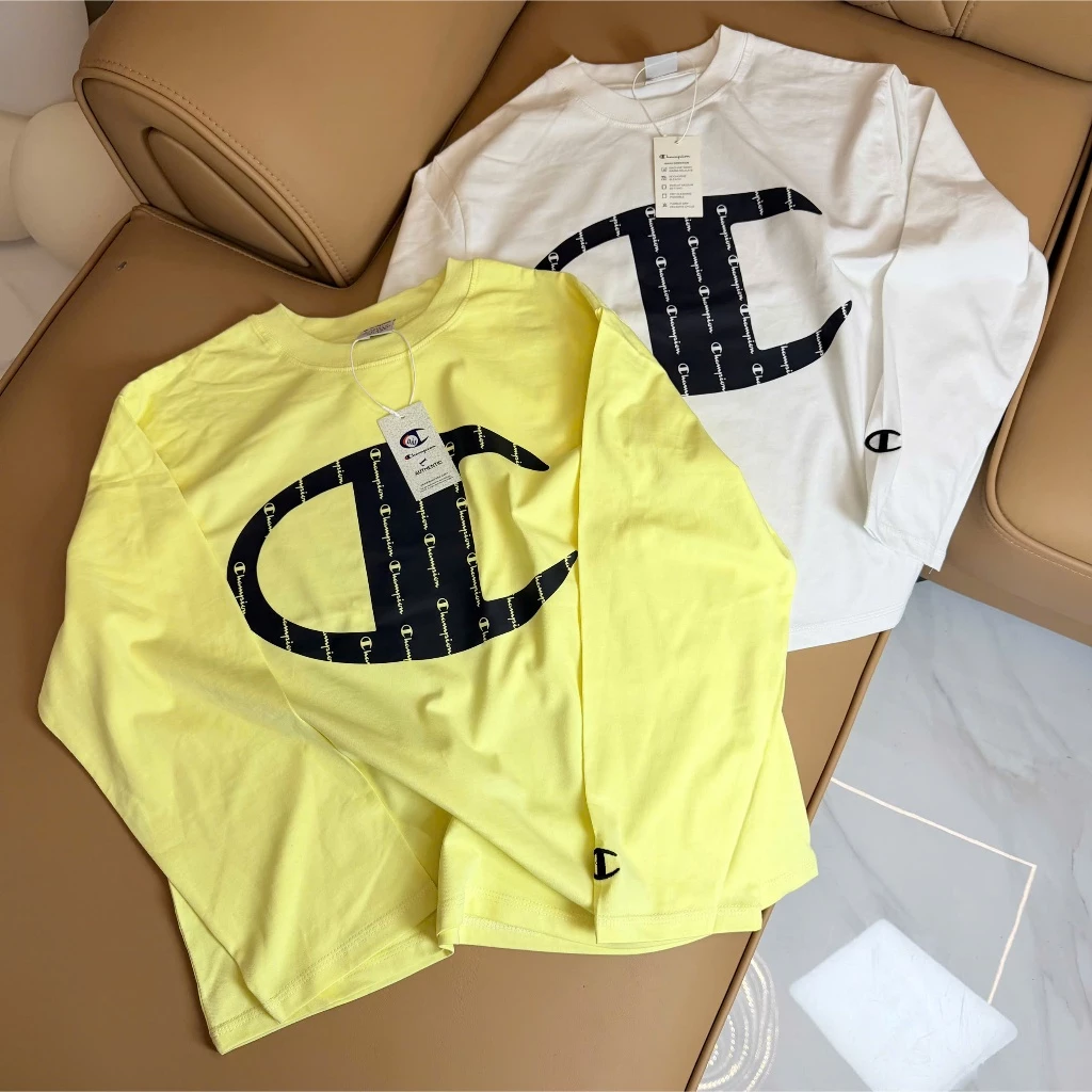 Áo Thun Dài Tay Unisex In Chữ C Lớn Form Regular Phối Màu Vàng Trắng Phong Cách Streetwear