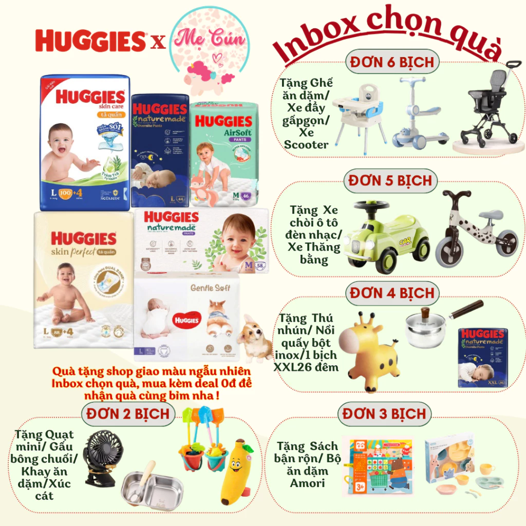 (Chọn quà) Tã dán, tã quần Huggies Nature made Bông hữu cơ, Tràm Trà, Skin Perfect, Corgi NB60, S82, M64, L54
