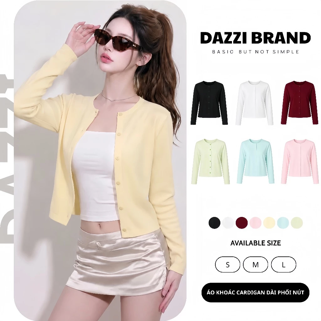 Áo Khoác Cardigan cài nút tay dài chất thun mịn DAZZI K06