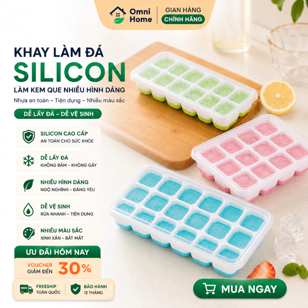 Khay làm đá Silicon, Khay làm kem que nhiều hình dáng - nhựa an toàn, tiện dụng (nhiều màu)