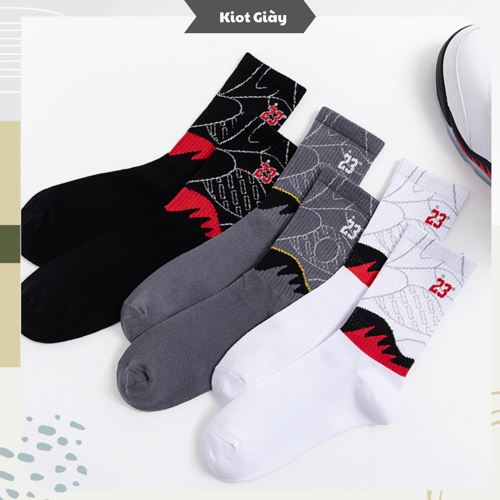 Tất cao cổ họa tiết giày sneaker số 23 - Tất vớ cổ cao nam nữ phong cách thể thao, bóng rổ