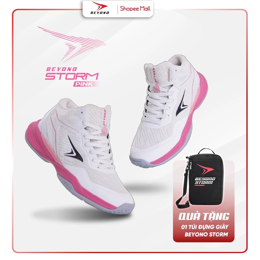 [TẶNG KÈM TÚI + VỚ] Giày Thể Thao Bóng Chuyền BEYONO STORM PINK-BORN TO STAND OUT Sân Thi Đấu Chuyên Nghiệp