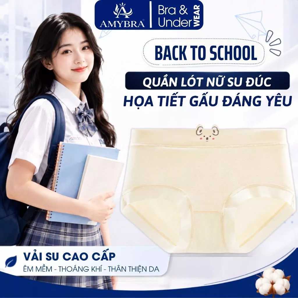 Quần Lót Nữ Họa Tiết Gấu Koala Đáng Yêu, Quần Chip Nữ Cạp Cao Viền Su Không Lộ Viền AMYBRA L718
