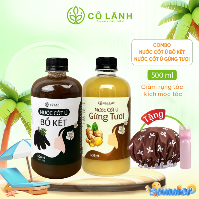 Combo Ủ Bồ Kết 500ml + Ủ Gừng 500ML Tặng Mũ Chùm + Lược Cỏ Lành - Chăm Sóc Tóc Khỏe, Bóng Mượt