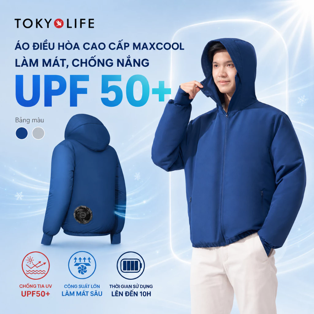 Combo Áo Khoác Gió Quạt Điều Hòa Pin 12V Cao Cấp MAXCOOL Làm Mát Chống Nắng UPF 50+ Cho Nam Và Nữ 40005009 - TOKYOLIFE