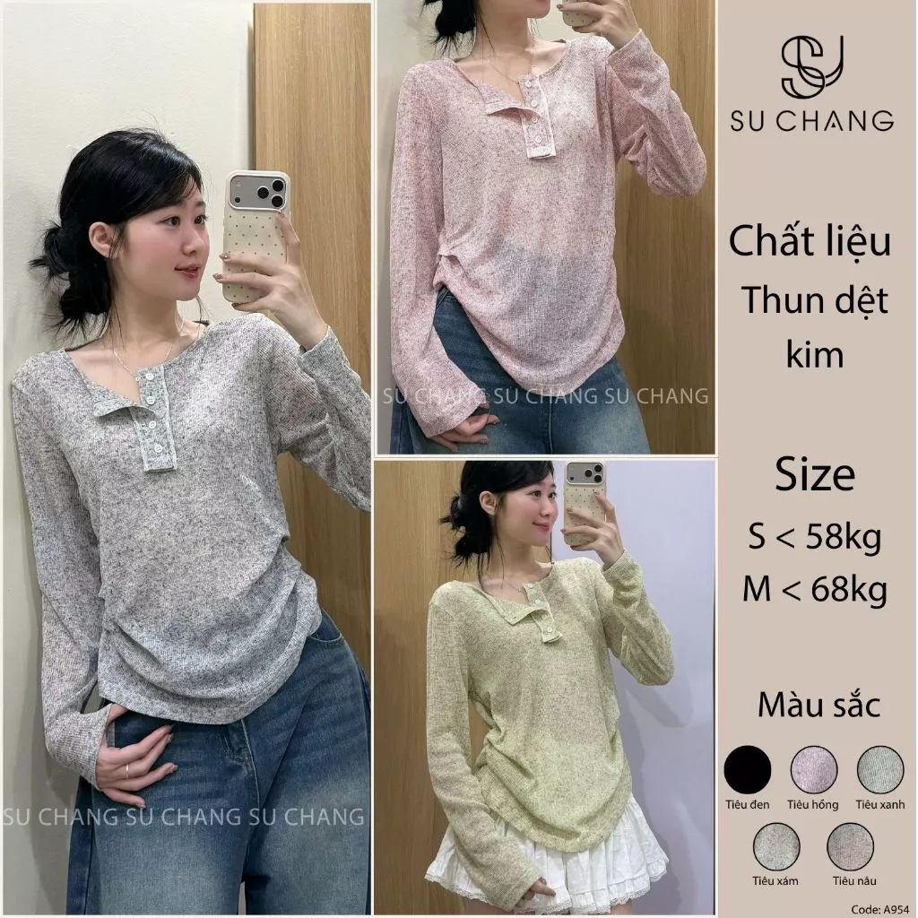 Áo Len Mongtoghi Dệt Kim Mỏng Phối Tiêu Dài Tay Dúm Li Sườn Hai Bên A954 Su Chang Thời Trang Nữ