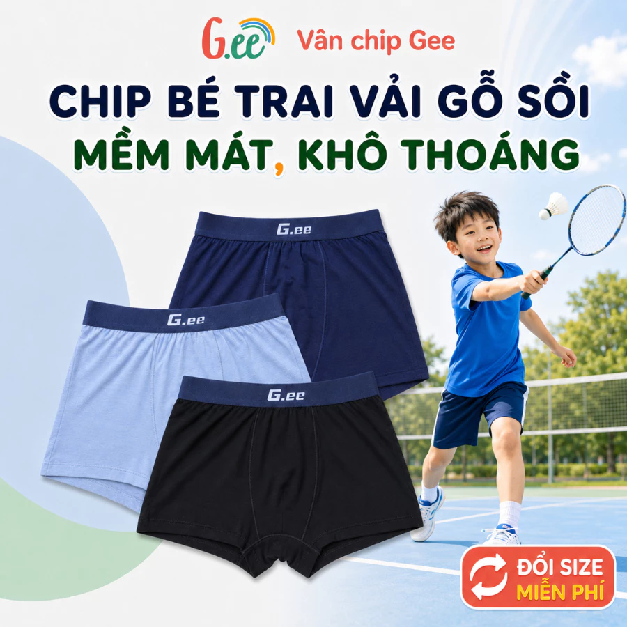 Set 3 chip đùi bé trai dáng đùi vải sợi tre mềm đẹp, chun co dãn thoải mái cho bé mới tập mặc