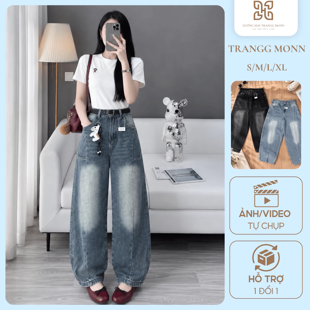 Quần Jean Nữ Baggy Dạng Thụng Dài Form Rộng Ống Suông Cạp Cao Thời Trang Nữ Phong Cách Hàn Quốc Cá Tính Streetwe
