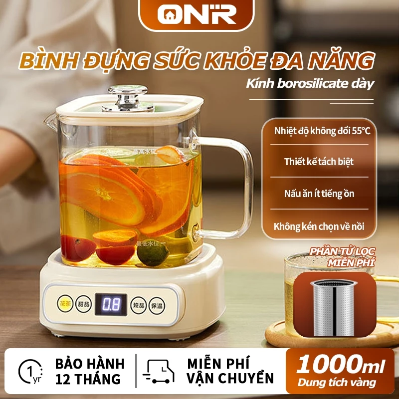 Ấm Siêu Tốc Đa Năng 1000/800ml, Ấm Đun Nước Thủy Tinh 2-4 Người, Có Bộ Lọc, Nấu Trà Và Tổ Yến