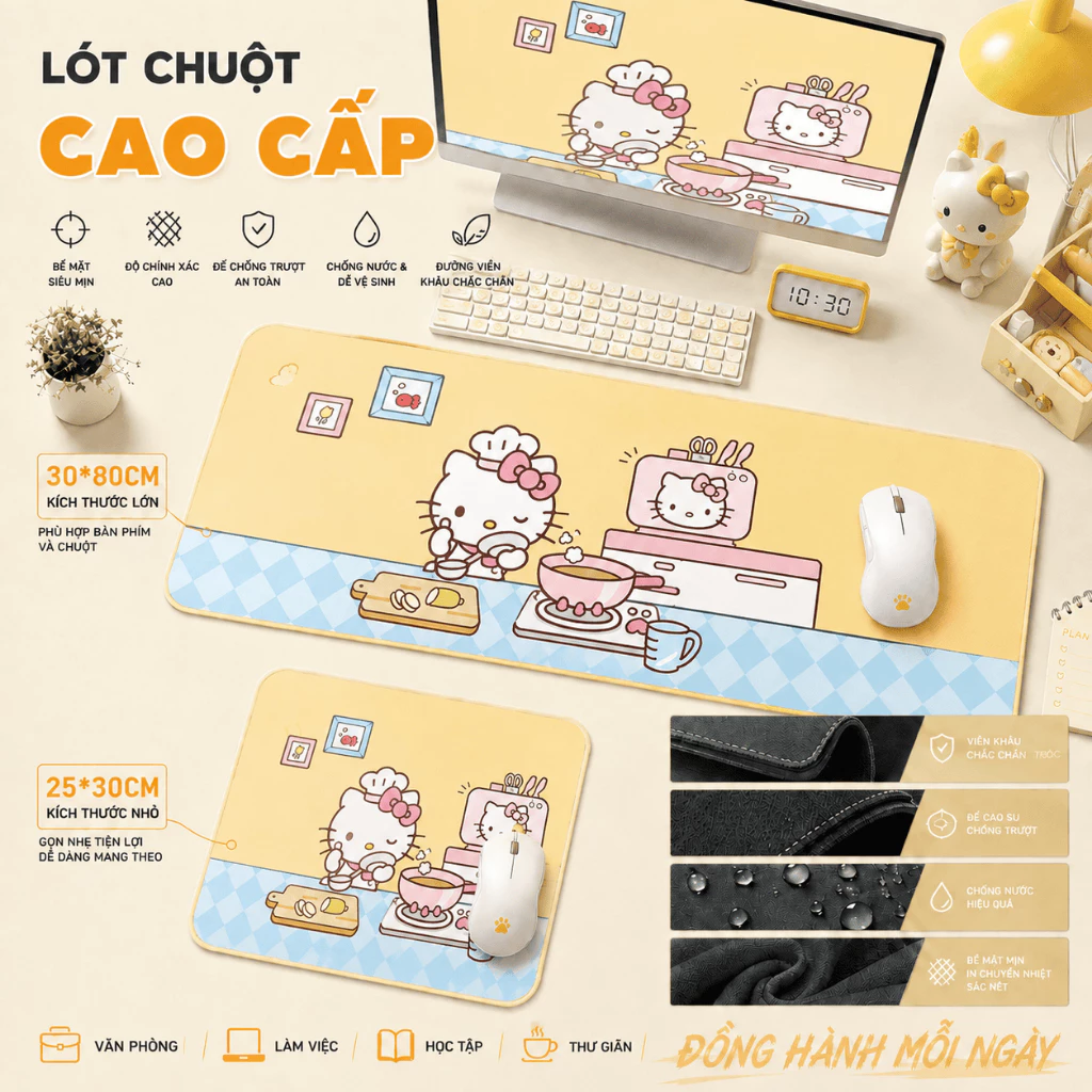 Tấm Lót Chuột Hello Kitty Cute 80x30mm 30×25mm Chống Thấm Nước Dễ Vệ Sinh Trang Trí Bàn Máy Tính