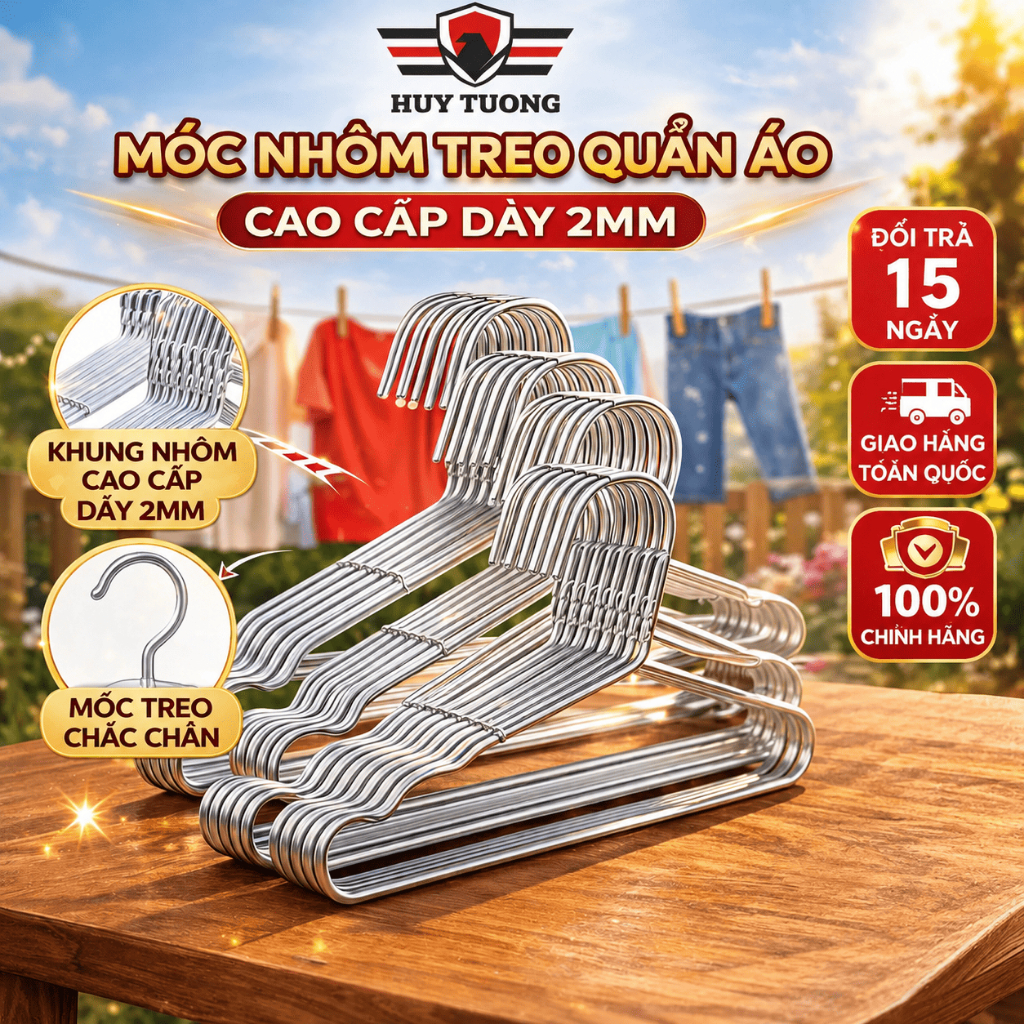 Combo 50 Móc Nhôm Treo Quần Áo Huy Tưởng, Móc Phơi Đồ, Móc Quần Áo Người Lớn…