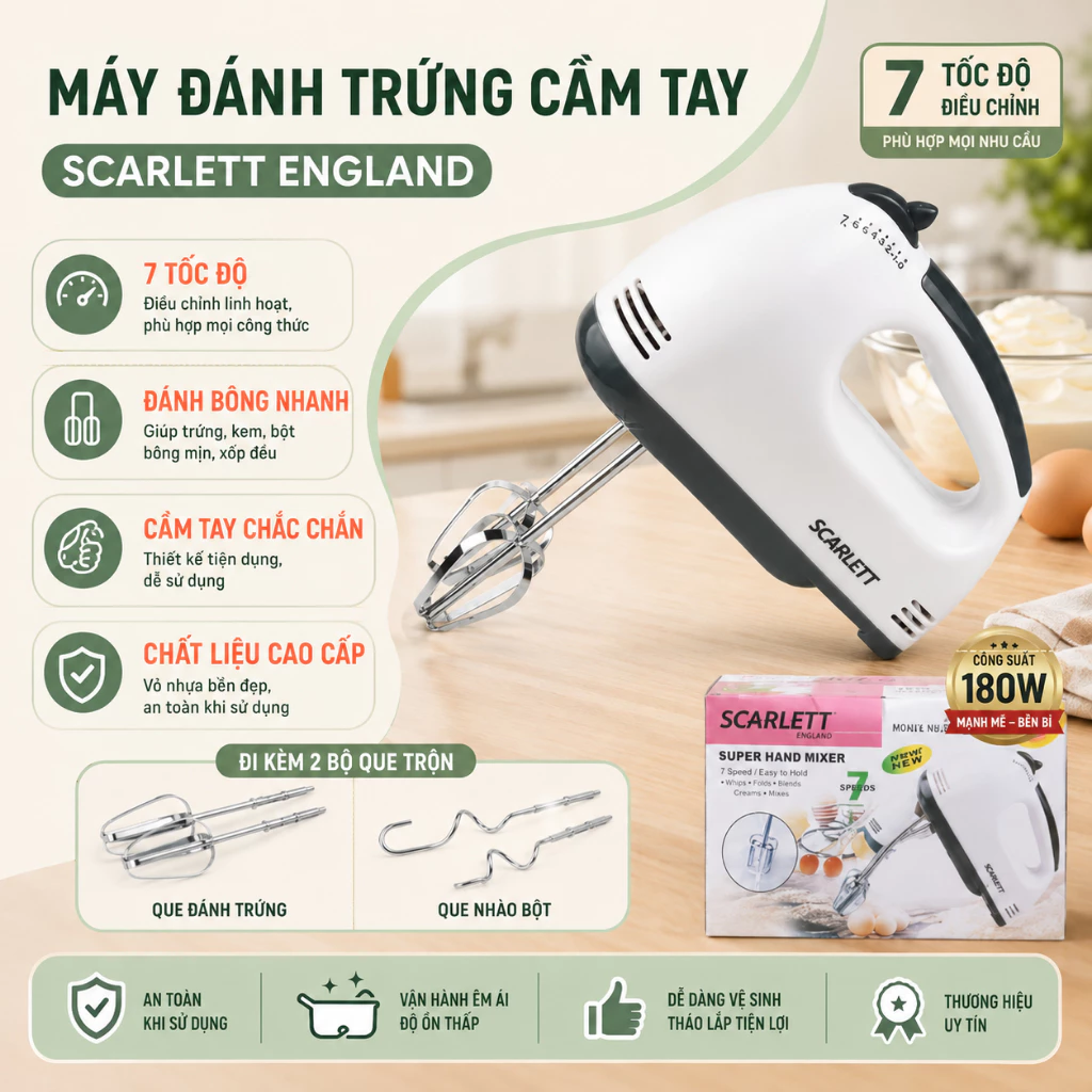 Máy đánh trứng cầm tay 7 tốc độ công suất 260W