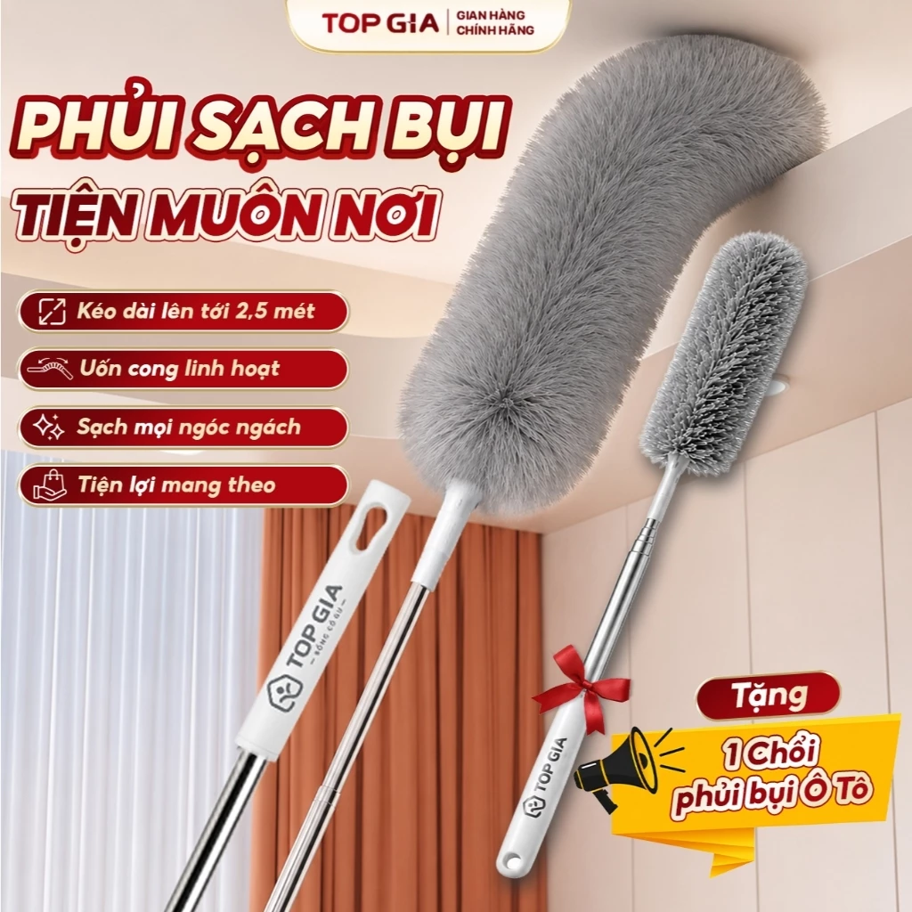 (PHỦI NHẸ - SẠCH SÂU) 2 Chổi Phủi Bụi Đa Năng TOPGIA ,Kéo Dài, Uốn Cong Linh Hoạt ,Quét sạch bụi bẩn