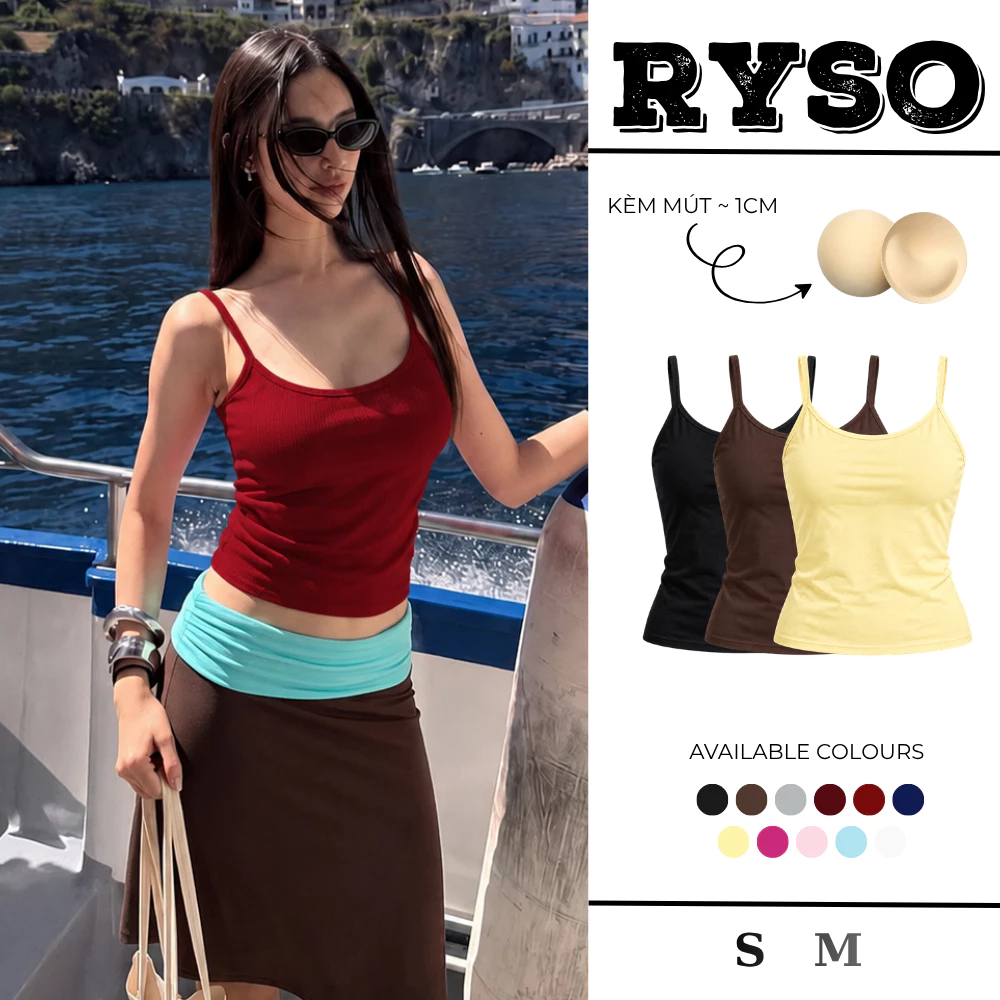 Áo Hai Dây Nữ Ôm Dáng Chất Cotton Borip Mềm Mịn Co Giãn Kèm Mút Ngực Trơn Basic 2S03M RYSO STORE