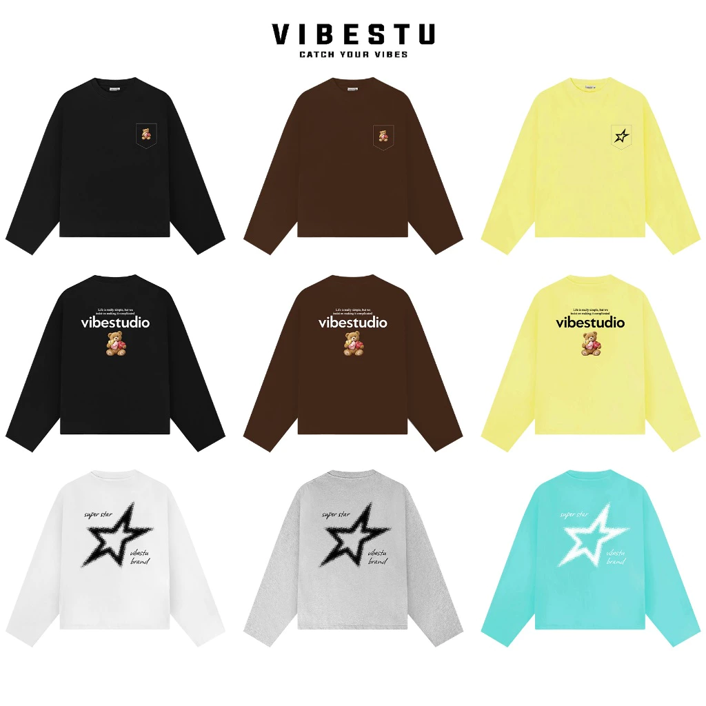 BTS Áo Thun Tay Dài Phối Túi  Boxy VIBESTU -  Áo Longsleev Unisex 250Gsm Cotton