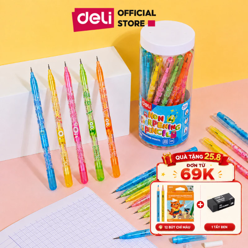 [🔥1-6.9 TẶNG 12 MÀU SÁP] Combo 20 Bút Chì Khúc 2B Học Sinh Deli - Chì Đậm Hình Dễ Thương Cho Bé Tập Viết Vẽ Tranh