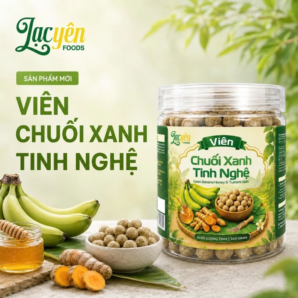Viên Chuối Xanh TInh Nghệ Lạc Yên Foods - Hỗ Trợ Tiêu Hóa Tốt Dùng Dạng Viên Dùng Tiện Lợi
