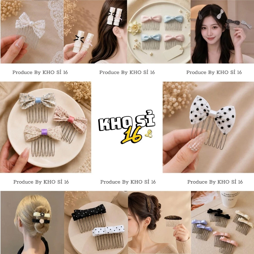 Xược Cài Tóc Hình Nơ Cho Nữ, Xược Tóc Con 2 Bên, Răng Cưa Bằng Kim Loại Kiểu Dáng Thanh Lịch_Khosi16