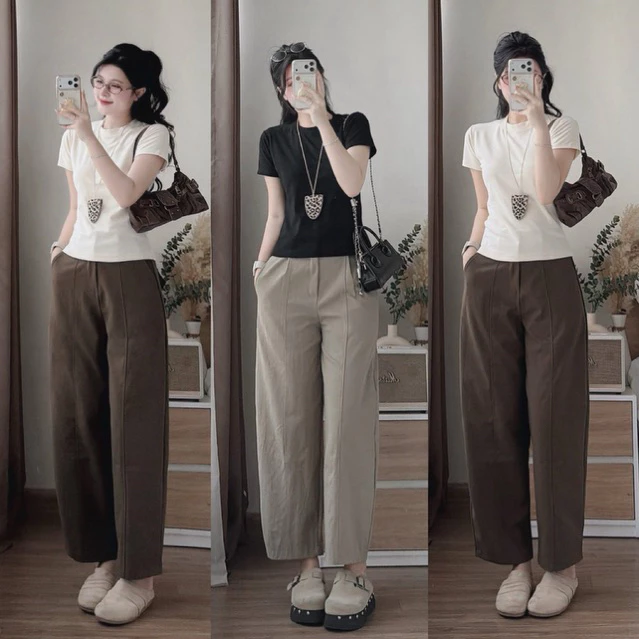 (CÓ NẤM LÙN-QUẦN KAKI NHẬT L1)- Quần baggy nữ dáng bom thụng lưng chun phía dau chất kaki mềm dày dặn dáng basic