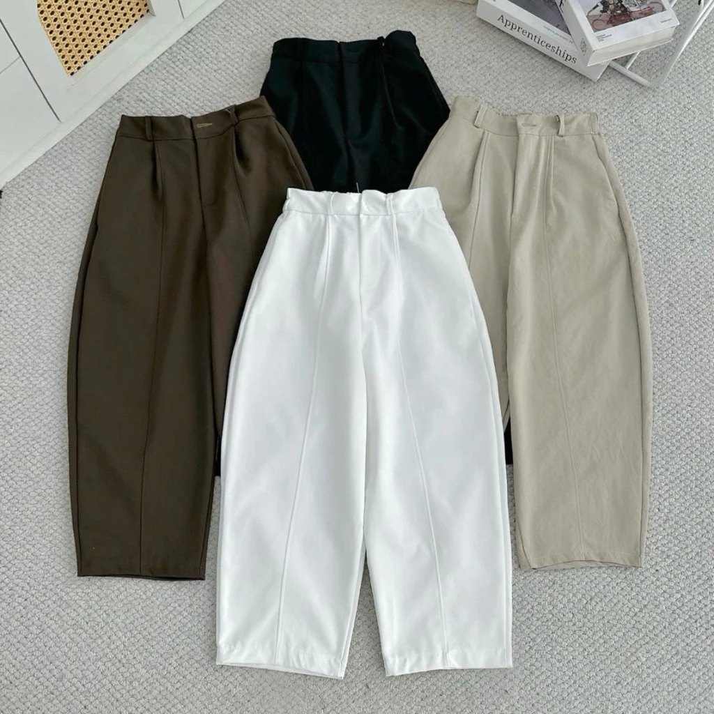 (CÓ NẤM LÙN-QUẦN KAKI NHẬT L1)-Quần bom dáng baggy thụng cạp cao,chất kaki mềm dày dặn lưng chun sau basic,quần baggy nữ